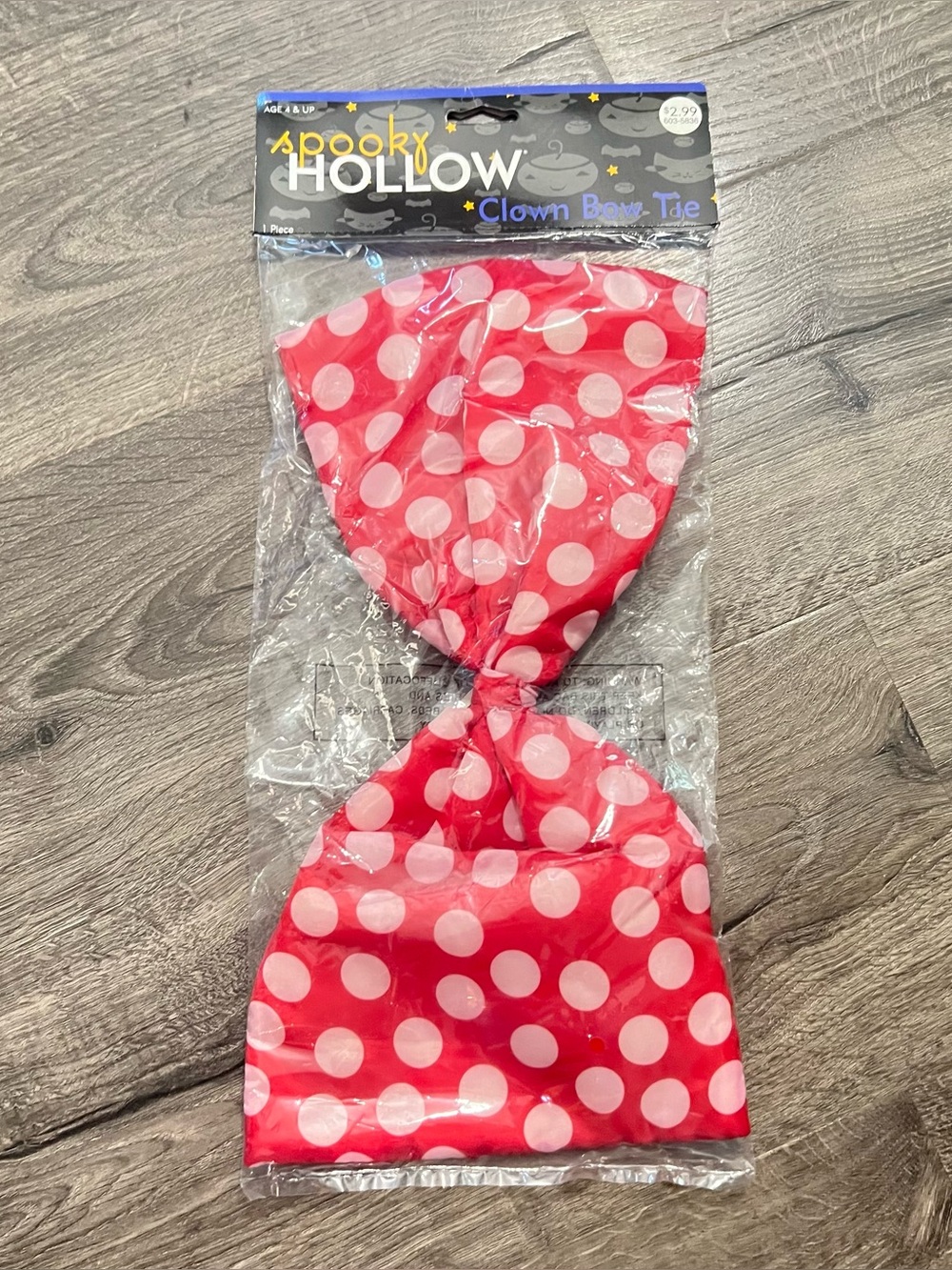 NWT 2002 Spooky Hollow Halloween Giant Clown Bow Tie Y2K Red/White Costume